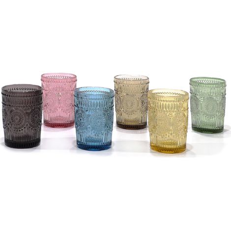 Bicchieri Eleganti in Vetro colorati 30 cl Set di 6 PREGIATI in Stile barocco Raffinatezza UNICO Eleganza per Ogni Tavola e Occasione