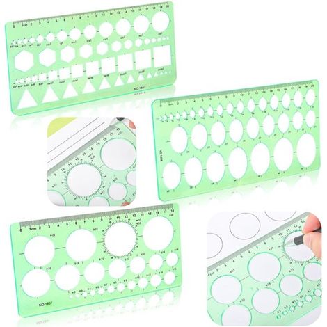 Règles de dessin lot de 3 - gabarits de formes géométriques, vert clair (1/5)