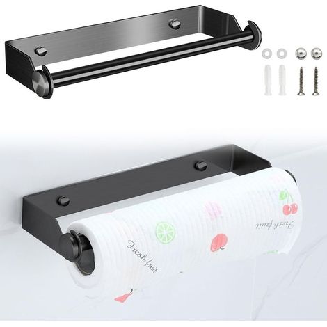 (28cm Noir).Derouleur Essuie Tout, Devidoir Porte Essuie Tout Mural, Porte Sopalin Mural Acier Inoxydable Porte Rouleau Papier Support Essuie Tout Supports pour Papier pour Cuisine Salle De Bai (1/5)