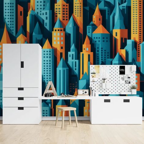 Papier peint geometrique skyline abstraite 1 - 400 x 260 cm (1/2)