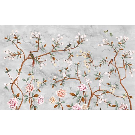 Papier peint panoramique - Fleurs Oiseaux - 130 cm x 81 cm (1/2)