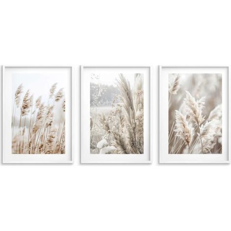Posterset mit Rahmen fürs Schlafzimmer Wohnzimmer Wandbilder Grass Boho