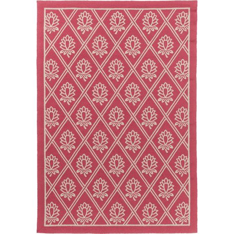 Tapis extérieur kilim fait main 160x230 rouge et blanc rectangle