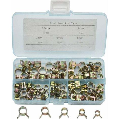 75 Stück Federclip-Schlauchschellen Kraftstoffleitungsschlauchschellen Federclip-Schlauchschellen 6 mm, 7 mm, 8 mm, 9 mm, 10 mm (1/4)