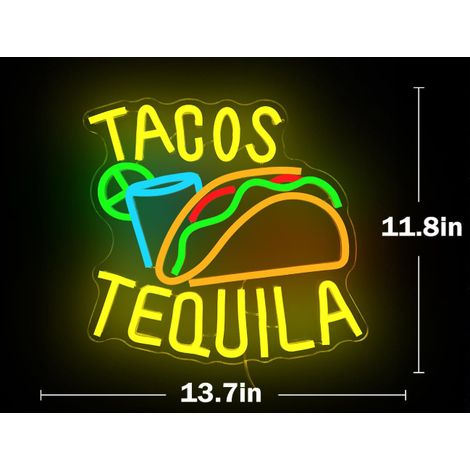 Lampe néon LED « TACOS », dimensions 34 x 30 cm, décoration murale pour cuisine, bar ou espace de loisirs