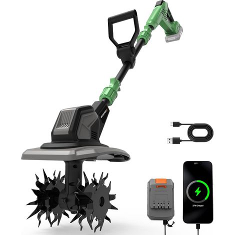Motobineuse Électrique sans Fil 20V, Mini Cultivateur Électrique  Largeur/Profondeur 20 cm, 280 tr/min, Batterie 4,0 Ah, Légère 4,7 kg, Cultivateur Compact pour Jardin et Entretien du Sol (1/5)