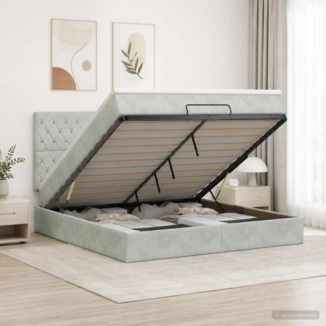Cama otomana con colchón Gris Claro 140 x 200 cm Terciopelo (1/5)