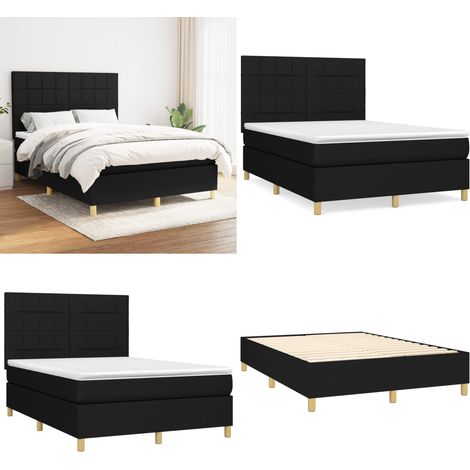 Cama box spring con colchón tela negro 140x190 cm - Colchón de muelles - Cama box spring