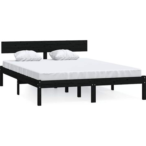 Maison Exclusive - Massivholzbett Schwarz Kiefer 160x200 cm (1/5)