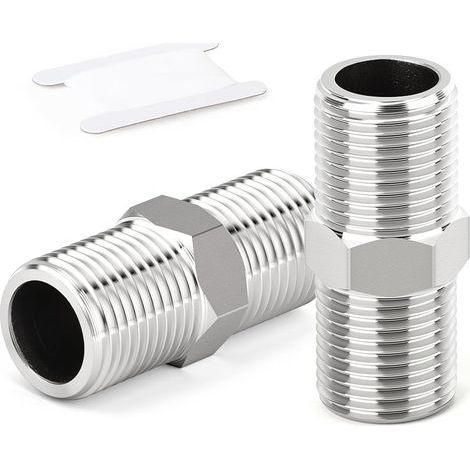 Raccordi esagonali in 2 pezzi, 1/2" BSP maschio x 1/2" BSP maschio, raccordi adattatori in acciaio inox 304, lunghezza 50 mm, connettore diritto (1/5)