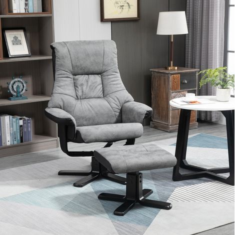 Fauteuil relax 78x82.5x109 cm gris en polyester microfibre pivotant 360° avec repose-pieds et dossier inclinable (1/5)