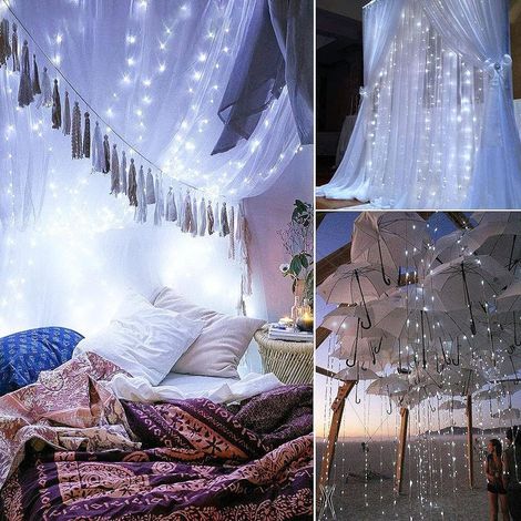Guirlande lumineuse 3x3m, 300 LED, rideau lumineux intérieur/extérieur avec 8 modes et prise UE, étanche IP44, rideau lumineux LED pour la Saint-Valentin, les fêtes (blanc froid ou blanc chaud)