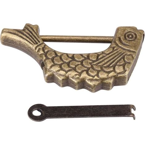 Vorhängeschloss mit Schlüssel, Vintage-Metallschloss im Retro-Stil mit fischförmigem Verschluss für Schmuckkästchen mit Schublade (1/4)