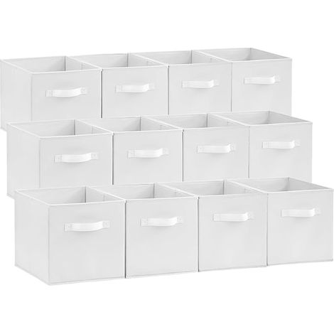 Lot de 12 Cubes de Rangement, Boite Rangement Tissu, Caisse Rangement Pliable, Panier de Rangement Décoratifs, Bac de Rangement Placard Vetement avec Poignées, 26,5 x 26,5 x 28 cm, Blanc
