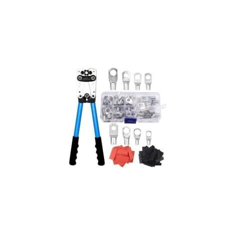 Mehrschichtige elektrische Crimpzange AWG 10-0,6-50 mm² Crimpzangenklemmen mit Kupferringklemmen + 60 Stück Schrumpfschlauch-Ratschencrimpen - INHHUB