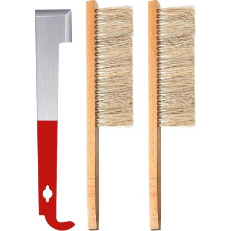 Bienenstock-Werkzeuge, Edelstahl-J-Haken-Rahmenheber und -Schaber, 2 Stockbürsten, Imkerei-Werkzeuge
