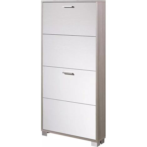 scarpiera olmo e bianco fiammato con 4 ante, 70x154x18 cm