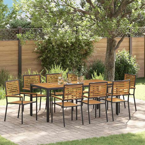 Garten Essgruppe 9 pcs Schwarz und Braun Poly-Rattan