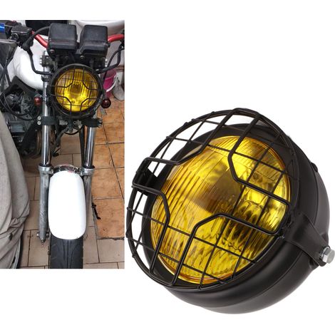 Phare de moto rétro universel de 5,75 pouces avec couvercle et support de montage, verre jaune. (1/5)
