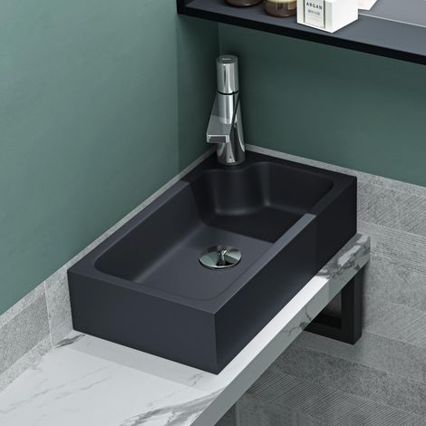 Mai & Mai Lavabo da Appoggio 46x26x11cm, Lavandino Bagno Rettangolare Lavandino da Minerale Fuso Colossum101, Antracite opaco