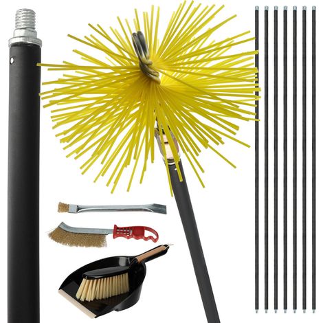 Kit ramonage cheminée - 12 pièces - Hérisson PVC - 7 cannes souples 1m40 - 2 brosses - Pelle - Conduit inox souple ou rigide - 25 cm (1/5)