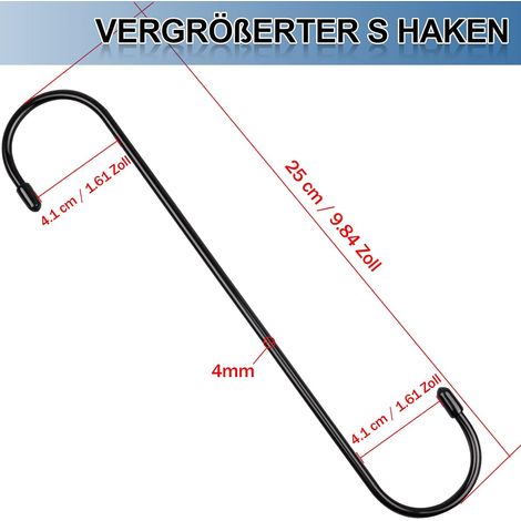 JatilEr S Lot de 6 grands crochets de 22,4 cm - Anti-rouille - Noir - Crochets de cuisine - Grande capacité de charge - Crochets pour tringle à vêtements pour suspendre des nichoirs à oiseaux, des