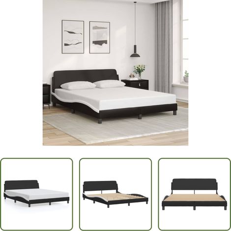 vidaXL Tête de lit - Cadre de lit Dover noir et blanc 160x200 cm similicuir (1/5)