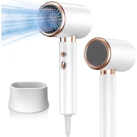 Asciugacapelli professionale, 2000W, ionico, ideale anche da viaggio, asciugatura rapida, 3 temperature/2 velocità, protezione contro il surriscaldamento, adatto per uso domestico e professionale (bia (1/4)