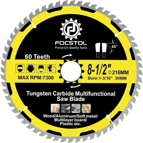 Kreissägeblatt 216mm 30mm 60Zähne Holz Aluminium Kupfer 216mm 1 (1/5)