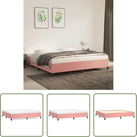 The Living Store Cadre de lit sans matelas rose 200x200 cm velours - Cadre De Lit - Lit Double - Lit Rose - Lit Velours - Meuble Chambre (1/5)