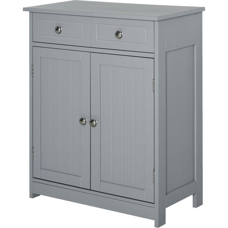 Badezimmerschrank mit 2 Schubladen, Doppeltür und verstellbarem Einlegeboden, 60 x 30 x 75 cm, grau