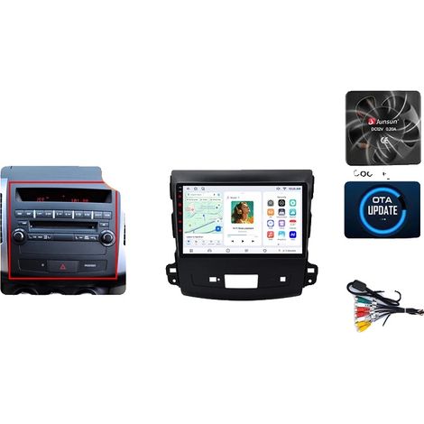Radio para coche, reproductor multimedia, compatibilidad con smartphone, compatible con Mitsubishi Outlander Mk2 / Citroën C-Crosser (2005-2012), navegación GPS Android con ventilador de refrigeración (1/2)