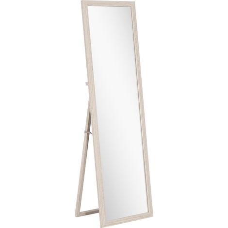 Miroir sur pied rectangulaire 160 x 50 cm avec cadre en bois ou MDF, blanc, pour salle de bain, dressing, chambre ou entrée (1/5)