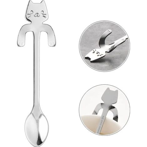 Stück Katze Kaffee Löffel Set, Edelstahl Kätzchen Hängendes Design Teelöffel Dessertlöffel für Wasser Tee Milch Kaffee Dessert Drink Mischen Milchshake