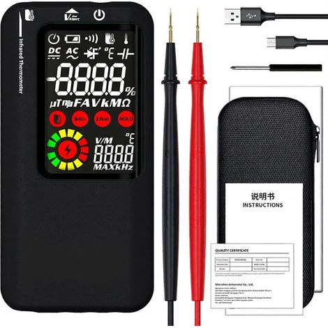 Multimetro digitale a infrarossi, termometro a infrarossi con schermo LCD a colori, 9999 True RMS, misura tensione, capacità, resistenza, frequenza, diodo (1/5)