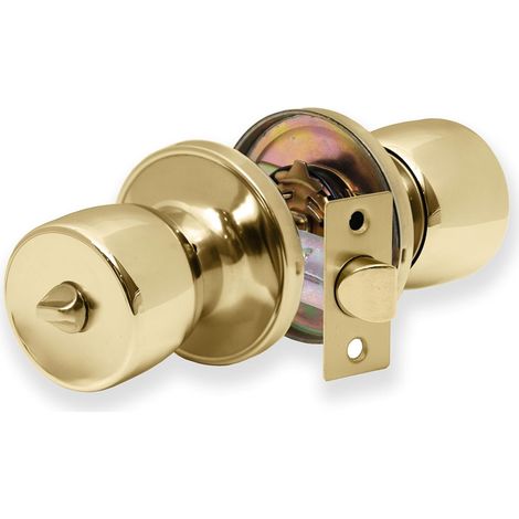 1 Poignée à Condamnation, Bouton Rotatif, Zamak, Finition Laiton Poli, Pour Porte Intérieure Bois