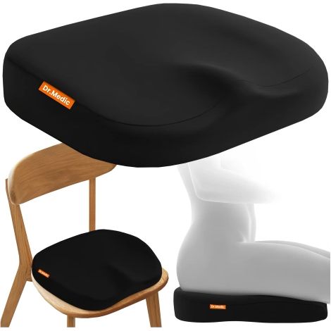 Cuscino ergonomico per sedile da ufficio DR.medic ComfySeat™ con supporto per coccige, per auto e sedia da ufficio, colore nero. (1/5)