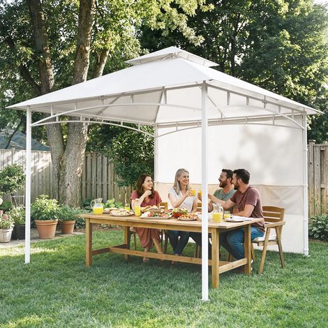 Gartenpavillon mit Doppeldach, Vorhängen und Aufbewahrungstaschen, Deckenhaken, 3 x 3 m, cremefarben
