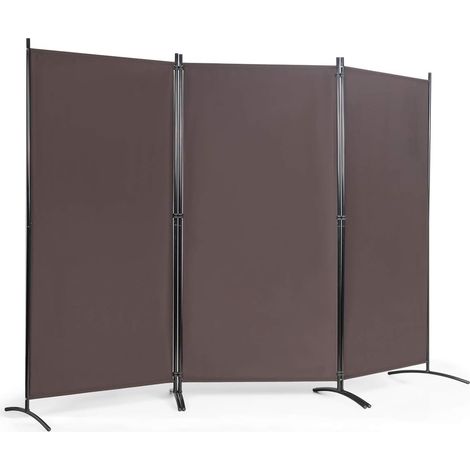 COSTWAY Paravento da Interno in Metallo, Separé Divisorio Interno Pieghevole con Piedini Stabili, Pannelli Divisori per Interni per Casa e Ufficio, 260 x 183cm, 3 Pannelli, Marrone