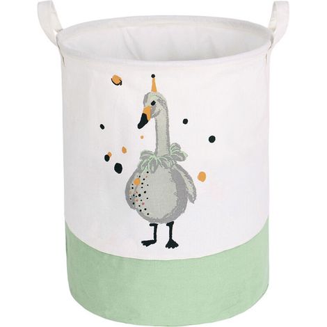 Panier à Linge Pliable Imperméable pour Bébé Panier de Rangement Corbeille à Linge Sale Sac à Linge Seau de Stockage Rond en Tissu pour Buanderie Enfant Jouets（Oie）