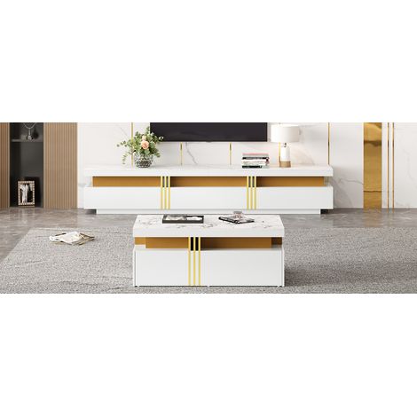 Kit de placard TV blanc,Kit de placard du salon,Table basse + meuble TV,Ensemble de rangement multifonction (1/5)