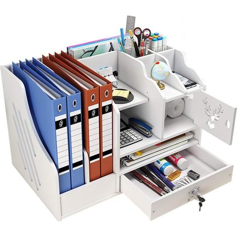 Weißer Schreibtisch-Organizer, Aktenablage, Bürobedarf Großes Fassungsvermögen für A4-Papier, Stifte, Bücher, Briefe und Dokumente (PB02) (1/5)