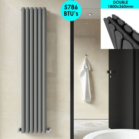 ELEGANT Anthracite Radiator Oval Column Kitchen Heater Designer 1800 x 360 mm Double Panel Vertical Radiator (1/5)