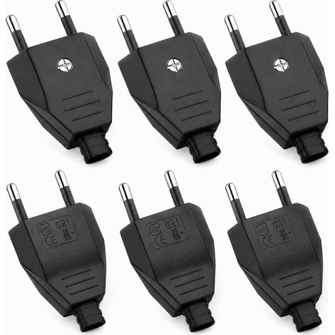 6PCS Fiche Européenne Plate 250V 2.5A, Prise Electrique Male 2 Broches Compacte pour Câble, Lampe, Appareil Domestique, Éclairage, Réparation, Installation Simple et Bricolage (1/5)