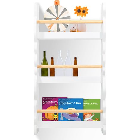 SWANEW Libreria per bambini. 80x42.5x14 cm. con 3 ripiani per libri e decorazioni bianco.scaffale a muro (1/4)