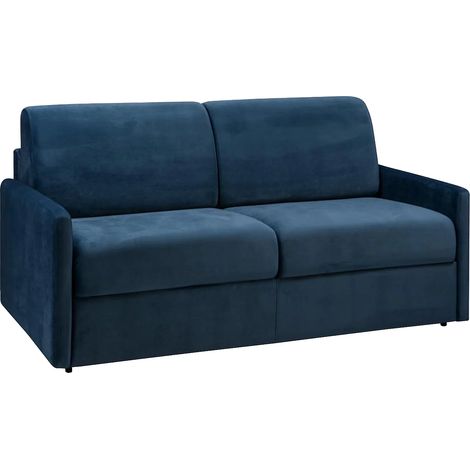 Canapé 3 places convertible express en velours bleu nuit avec assise mémoire de forme - Couchage 140 cm - Matelas 18 cm CALIFE (1/5)