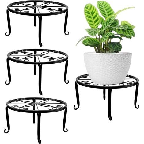 4 Pièces Supports pour Plantes en Métal, 23CM Support pour Pot de Fleurs Robuste Support pour Conteneur de Plantes Étagère Ronde en Fer Antirouille pour Maison Extérieur Patio Jardin Décor (1/5)