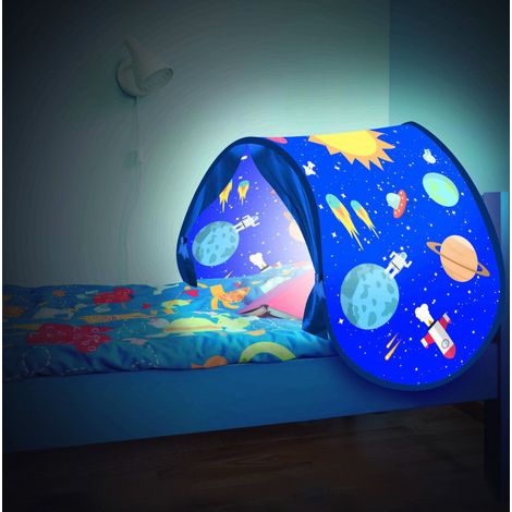Zelt SLEEP FUN - VENTEO - Kinderbettzelt - Blaues Modell Planeten auf Partys - Zubehör für Kinderzimmer - Integrierte Lampe - Aufbewahrungstasche (1/4)