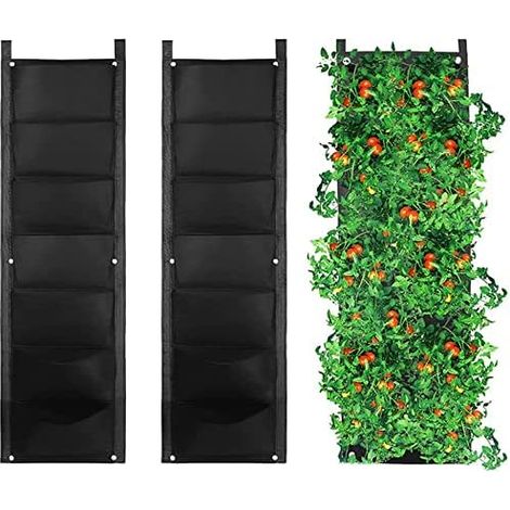Sac à plantes à suspendre, lot de 2, 7 poches, sacs à plantes verticaux, sac à plantes pour l'intérieur, l'extérieur, le jardin, le balcon, la terrasse, la décoration de la maison (noir)-Fei Yu (1/5)