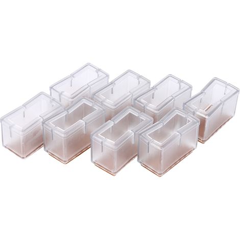 Rechteckige Stuhlbeinschoner, 8 transparente Stück mit Gummisohle. (1/5)